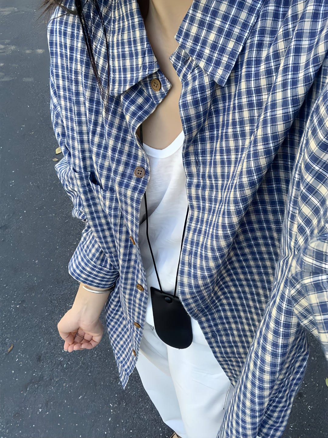 复古宽松慵懒风格子衬衫女早春新品韩版休闲简约长袖外搭通勤小衫