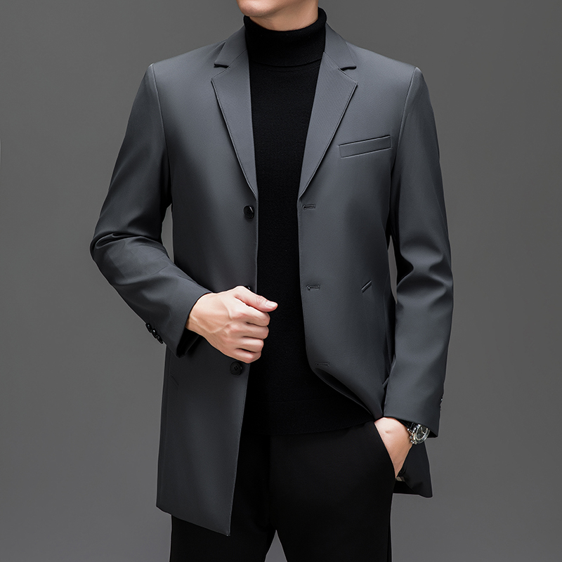 【老爷车】简欧风中长款西服风衣戗脖领设计感时尚男士加长外套