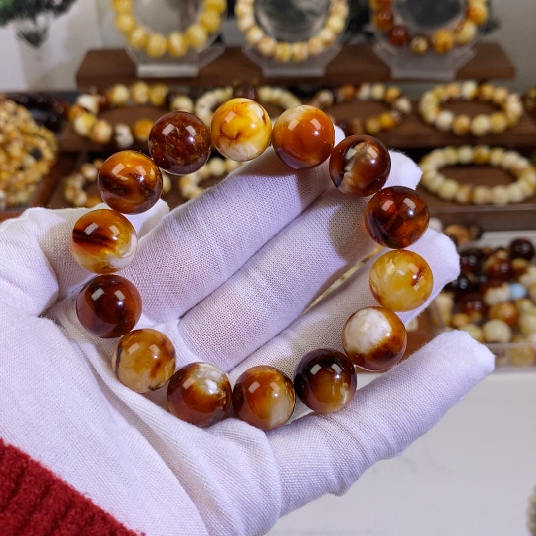 琥珀未镶嵌裸石天然沁色蜜蜡手串15mm