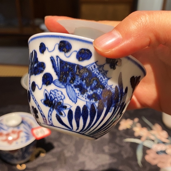 陶摆件100cc鱼藻小盖碗