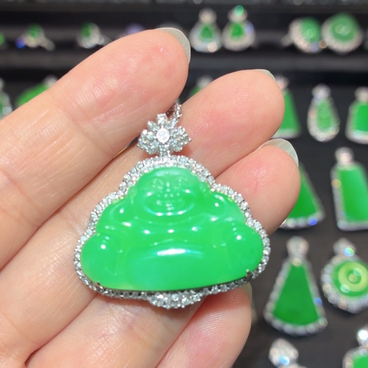 翡翠18K金镶嵌吊坠(不含链)翡翠
