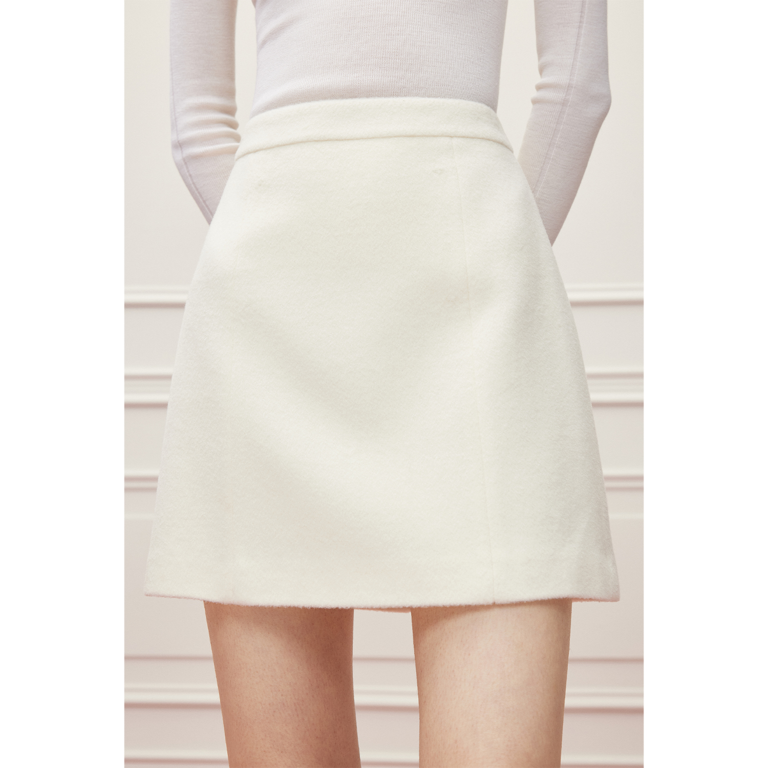 MandyZhang法式优雅白色绵羊毛呢半身裙女秋冬高腰气质包臀A字裙