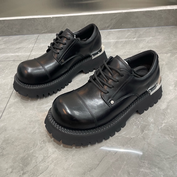 曼迎英伦风翘头皮鞋男真皮厚底大头德比鞋个性男鞋潮流休闲风板鞋