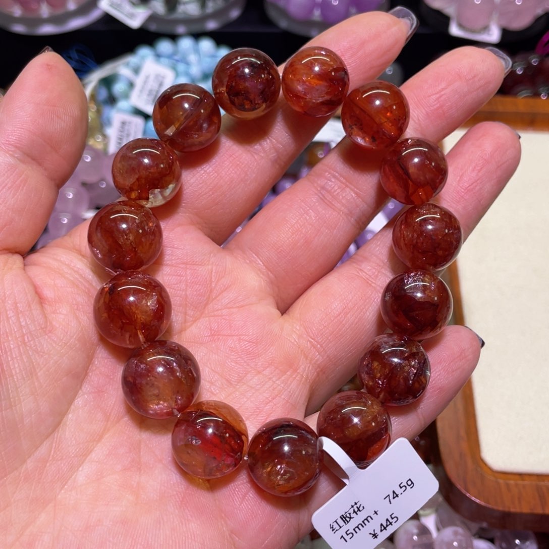 水晶手链未镶嵌15mm红胶花