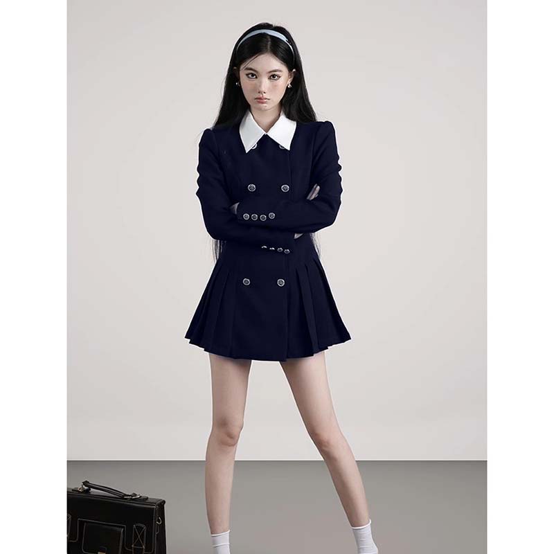 【有里布】西装连衣裙女春秋款设计感百褶短裙D3467