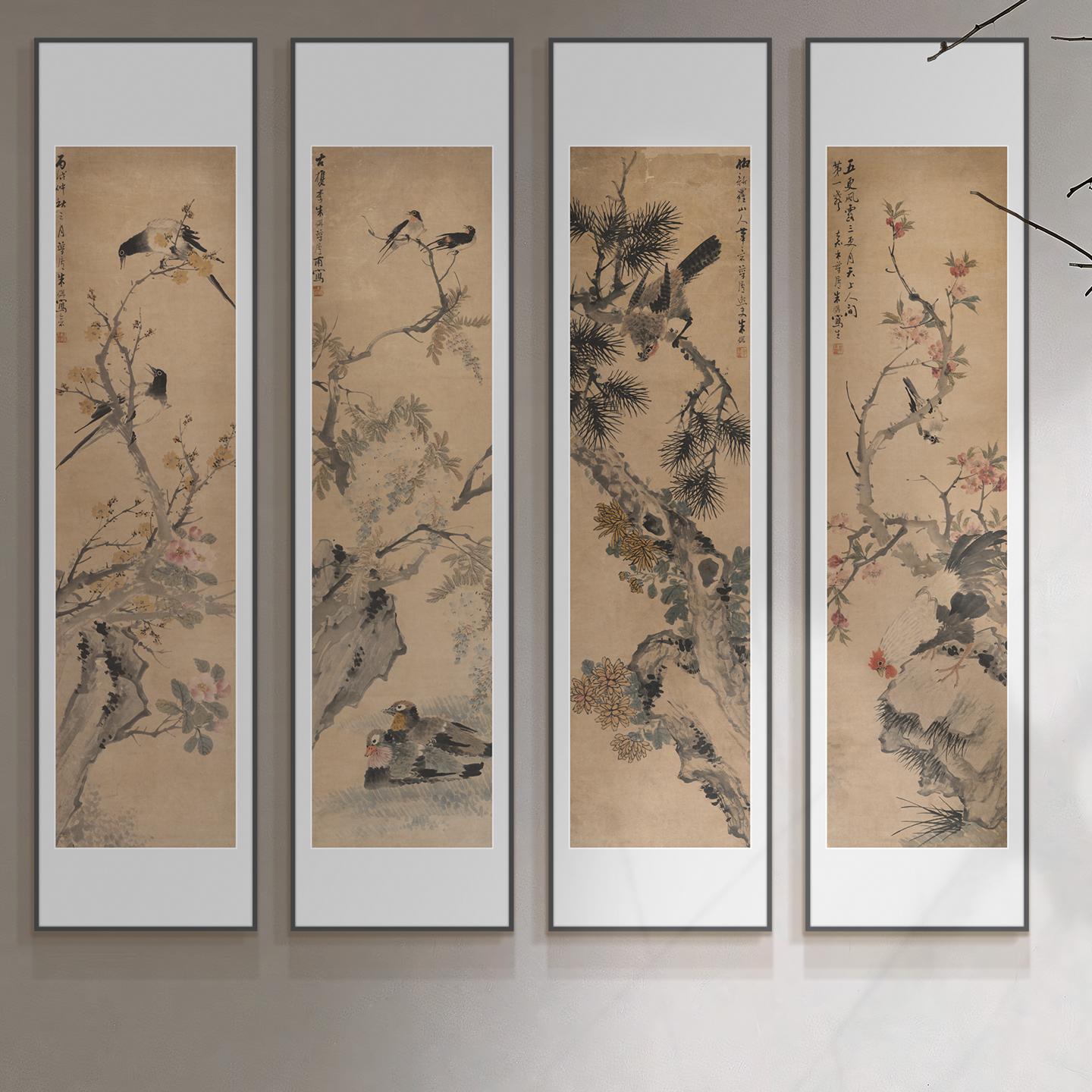 maio宋代美学鎏金装饰画客厅茶室书房花鸟四屏新中国风艺术挂画