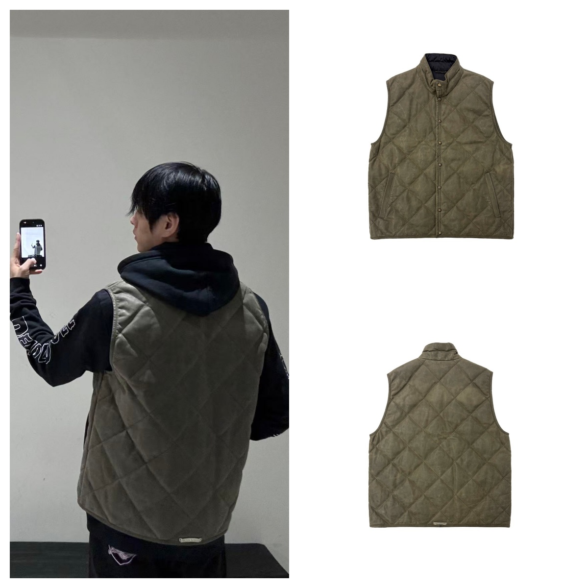 Chrome Hearts 克罗心 菱格绗缝全皮羽绒马甲 背心 墨绿