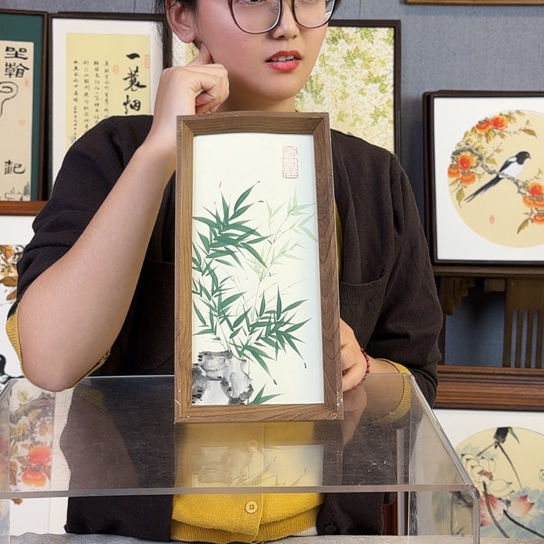 国画手绘带框尺寸：16*29