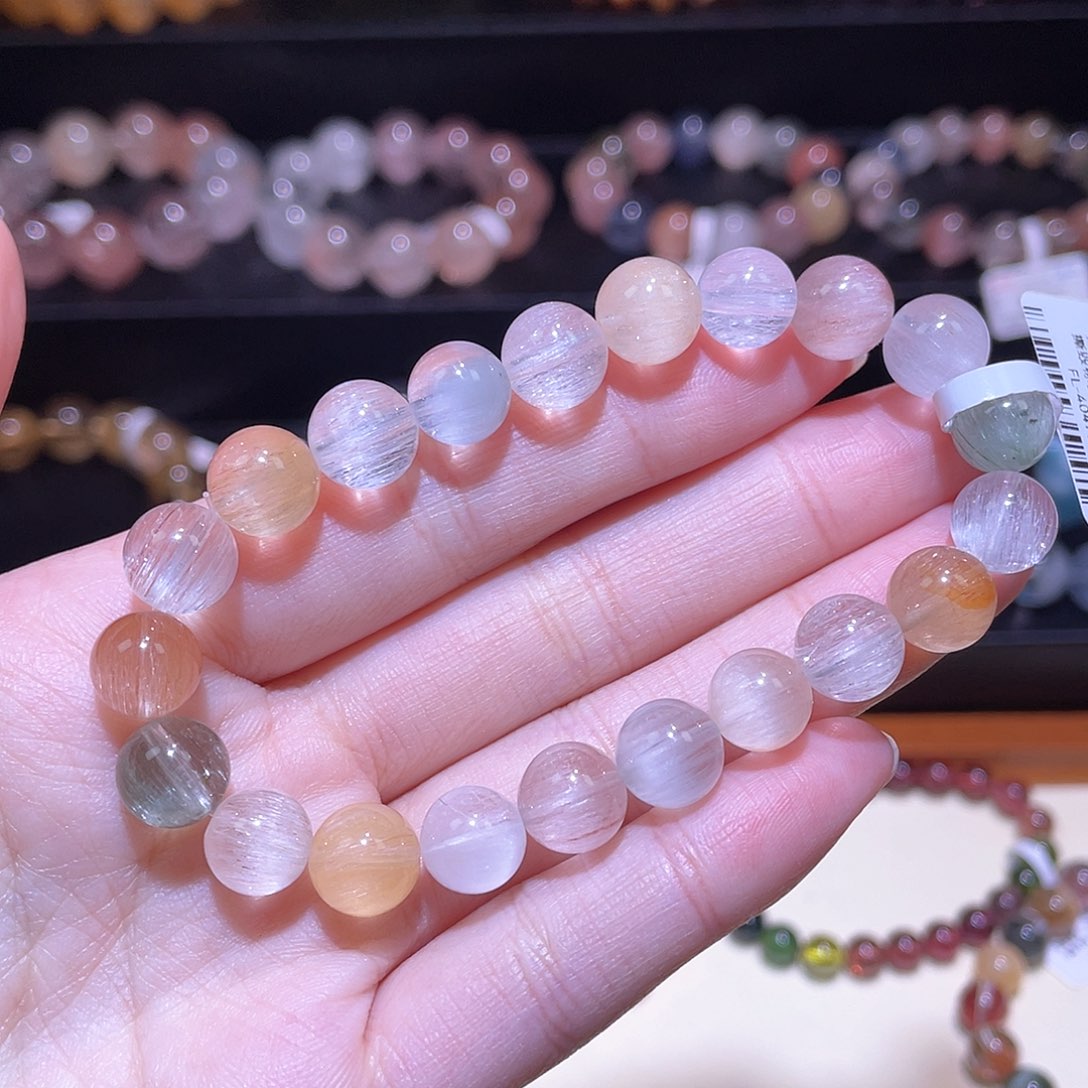 水晶手链未镶嵌兔毛手链，晶体通透9+