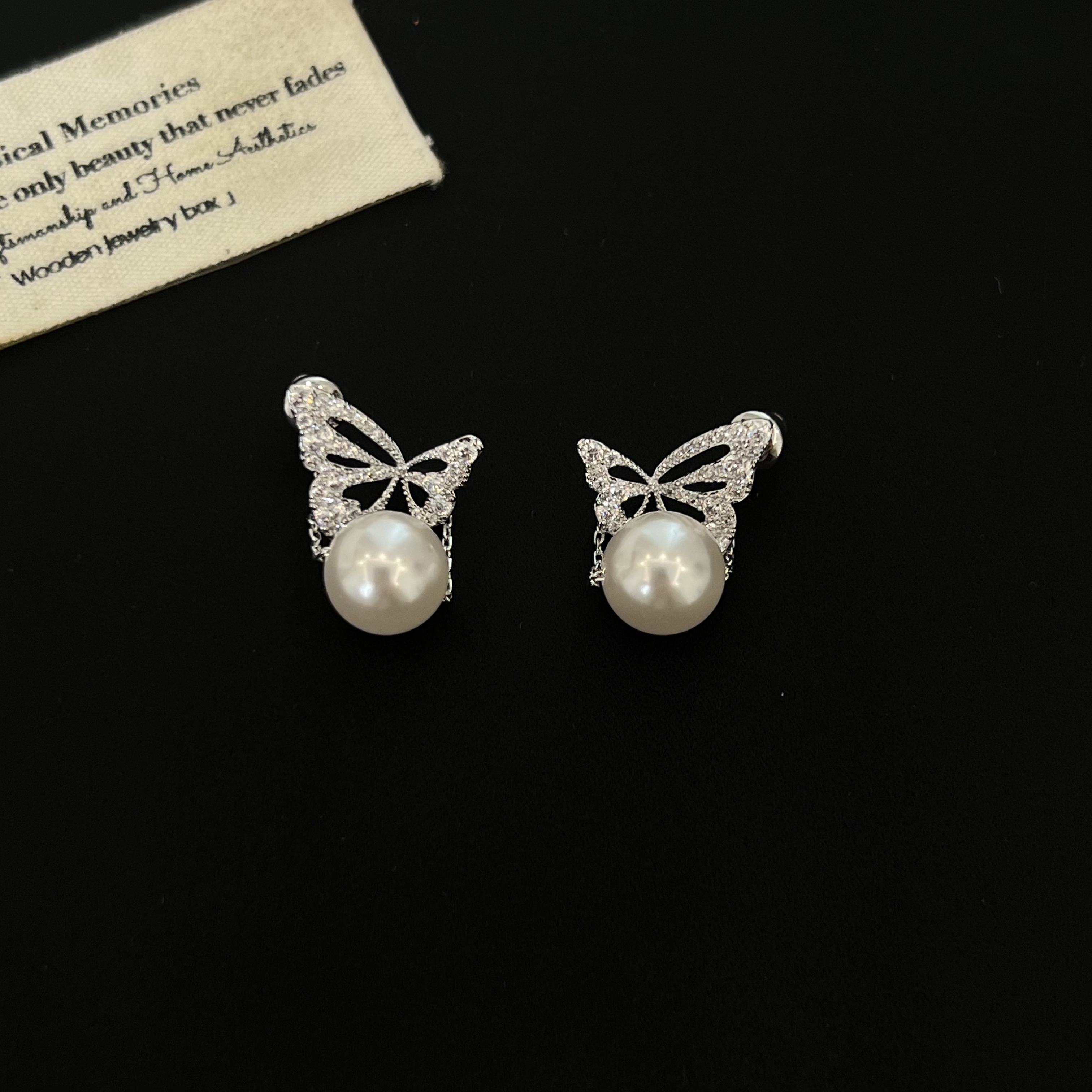 铜合金耳饰 法式气质时尚蝴蝶珠珠耳环4613