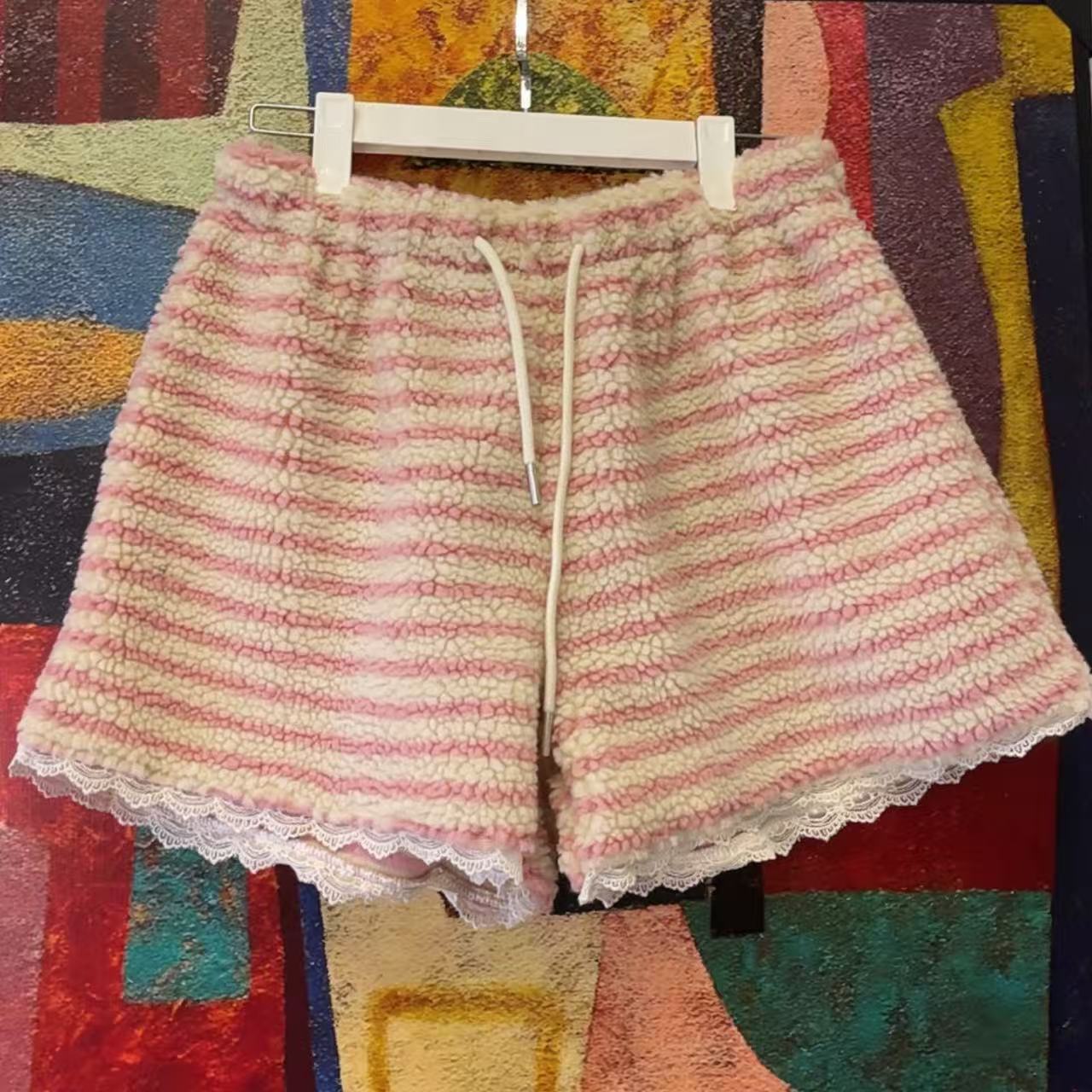 燃冉【条纹短裤】冬季韩版宽松加厚条纹百搭时尚短裤休闲裤