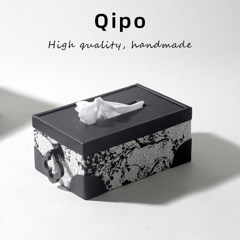 【栖珀Qipo】中古风提花纸巾盒桌面茶几高档复古餐巾纸盒宋式抽纸盒