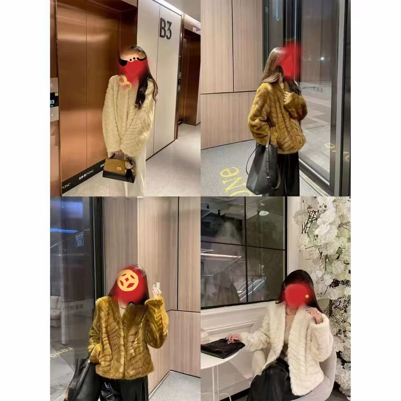 25新款冬季韩系环保金叶貂气质V领轻奢感短款毛毛外套