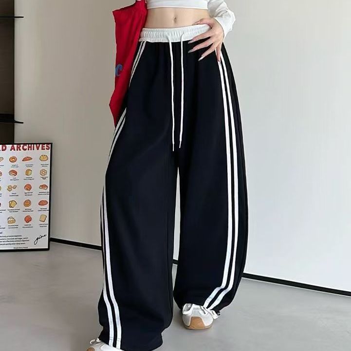 加绒秋冬显瘦不显屁股大的裤子条纹休闲秋季拖地裤休闲裤