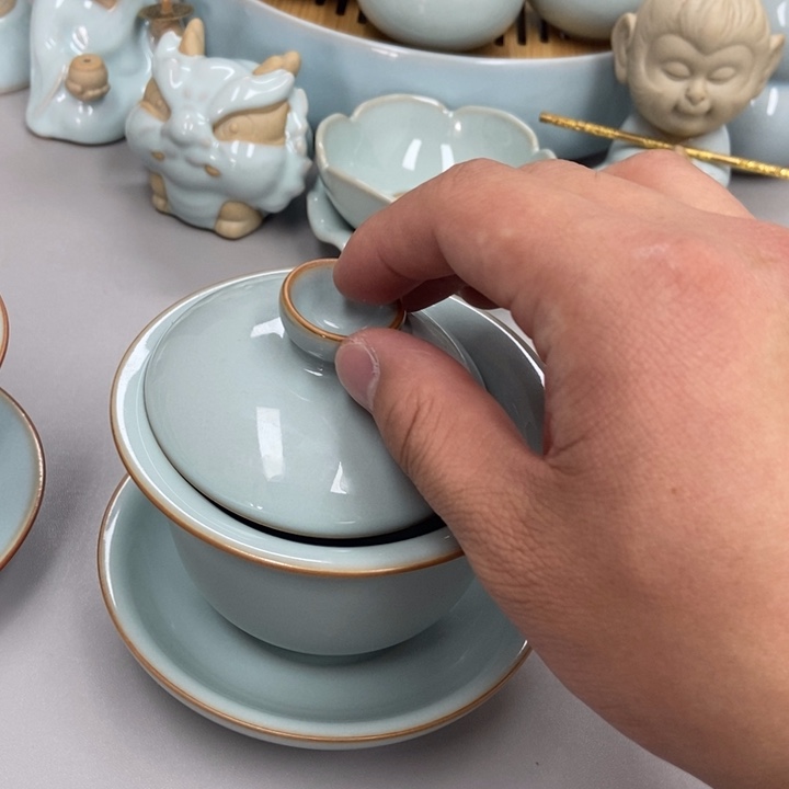 瓷舍*?天青色张君老师瑕三才元宝