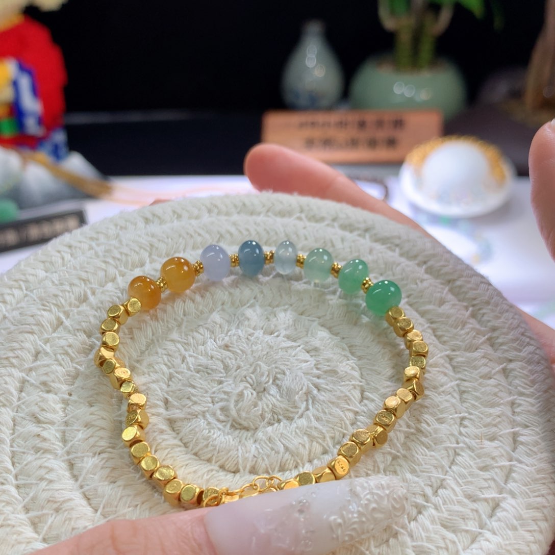 未镶嵌手链翡翠银镀金翡翠手链