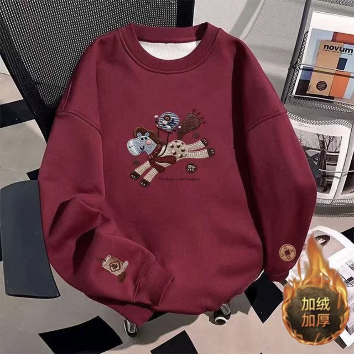 【甜美】K006秋冬季节新款加绒圆领男女同款卫衣