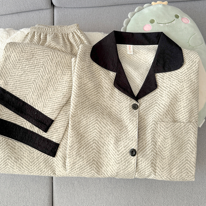 【云纹岛屿】韩版ins睡衣女春秋季长袖甜美少女开衫休闲家居服套装
