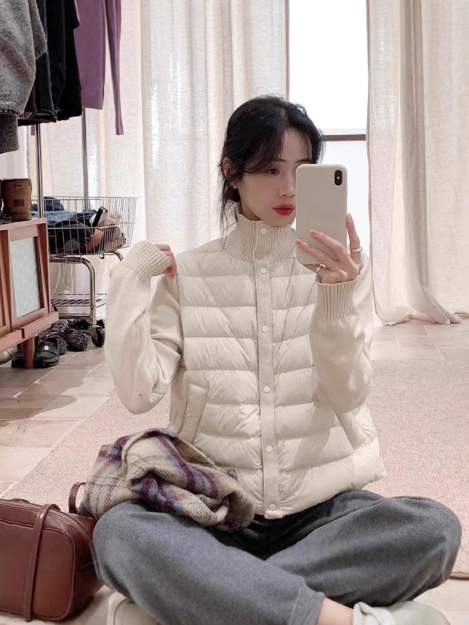 秋冬新款新国标90%白鸭绒韩版针织羽绒服外套女