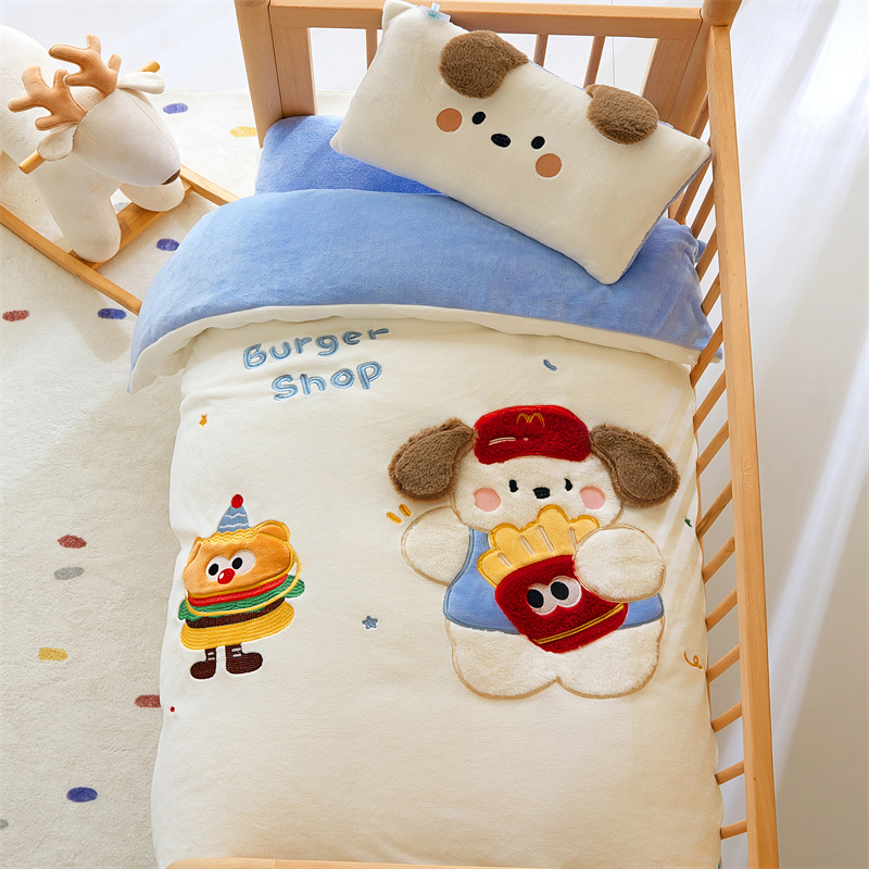 幼儿园被子三件套儿童牛奶绒被套冬季加厚宝宝被褥床品午睡专用