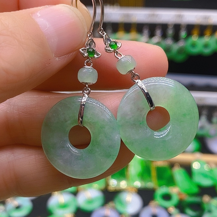 翡翠耳饰18K金镶嵌耳坠