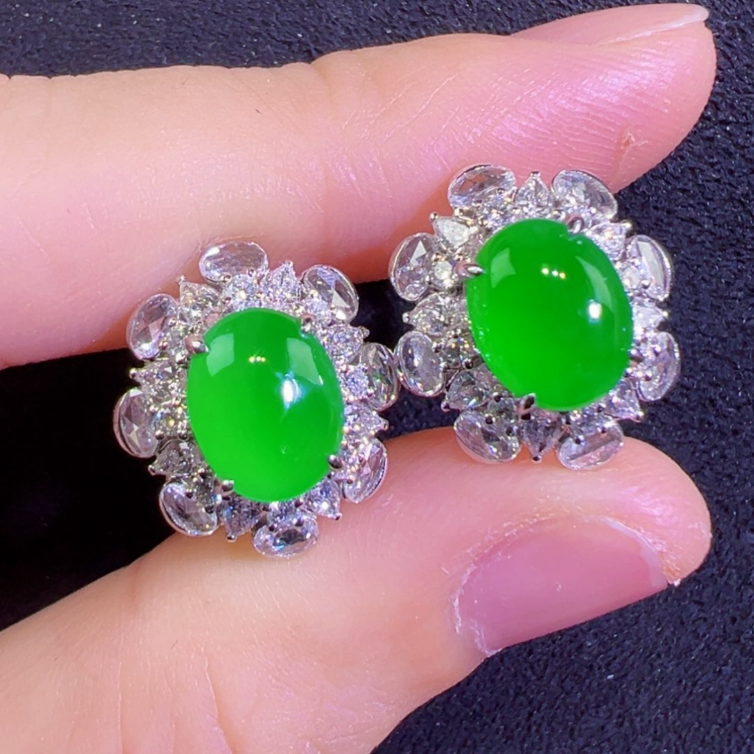 翡翠18K金镶嵌耳饰耳包