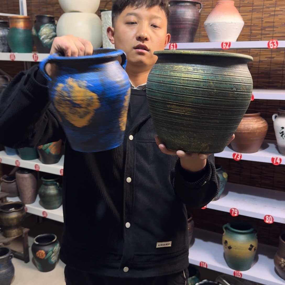 红陶红陶浮雕花盆炸炸炸