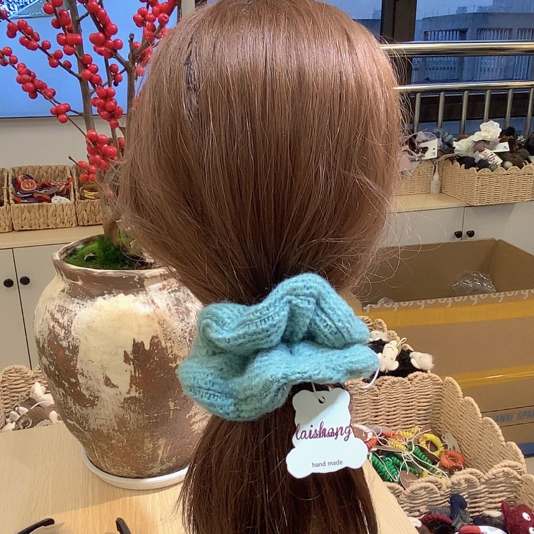 布艺铁合金蓝绿色毛线发圈