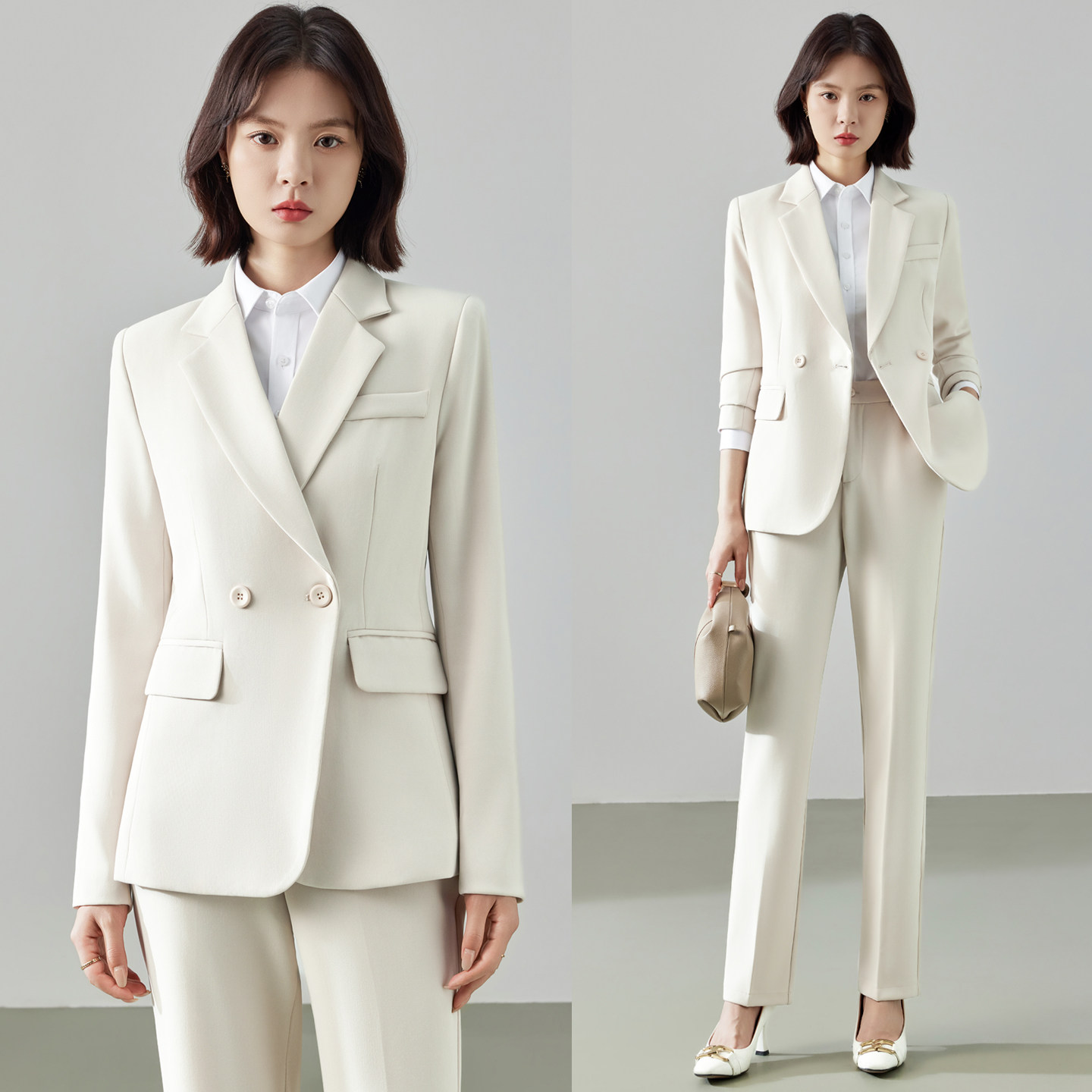 米白色西装套装女外套正装高级感大学生面试商务职业装西服工作服