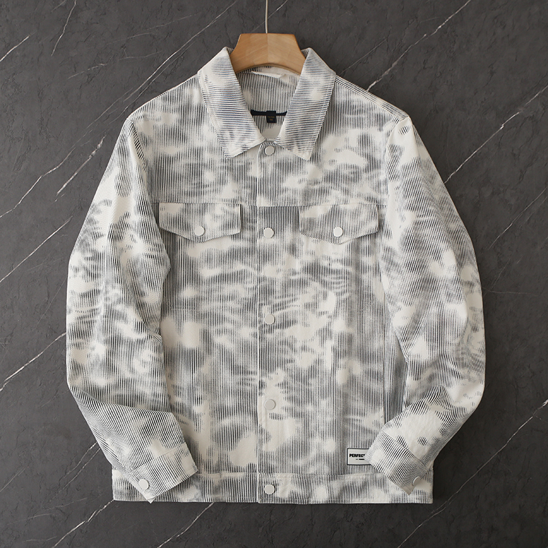 HS66剪标休闲100棉时尚扎染工艺翻领夹克