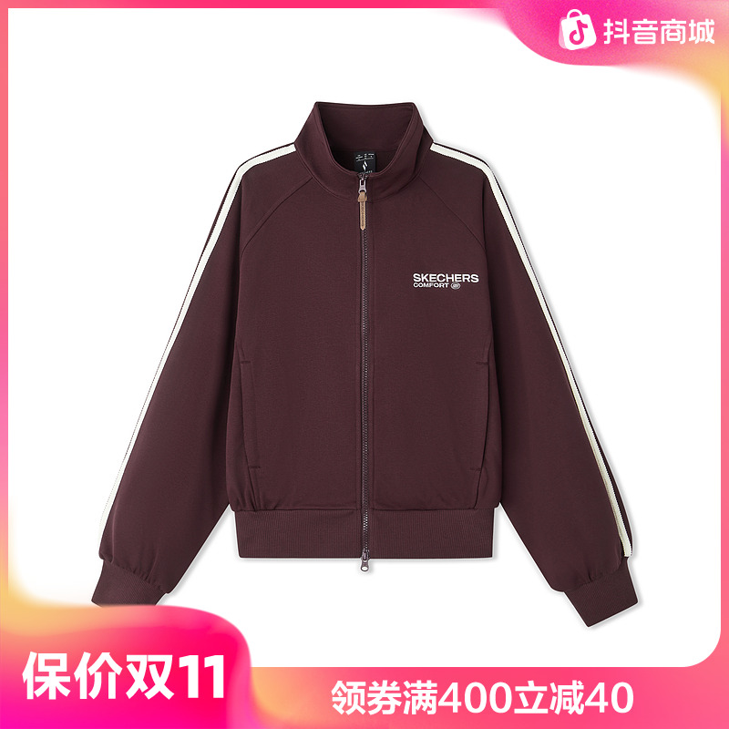 Skechers斯凯奇女子秋季宽松短款立领随性运动风休闲外套L325W099