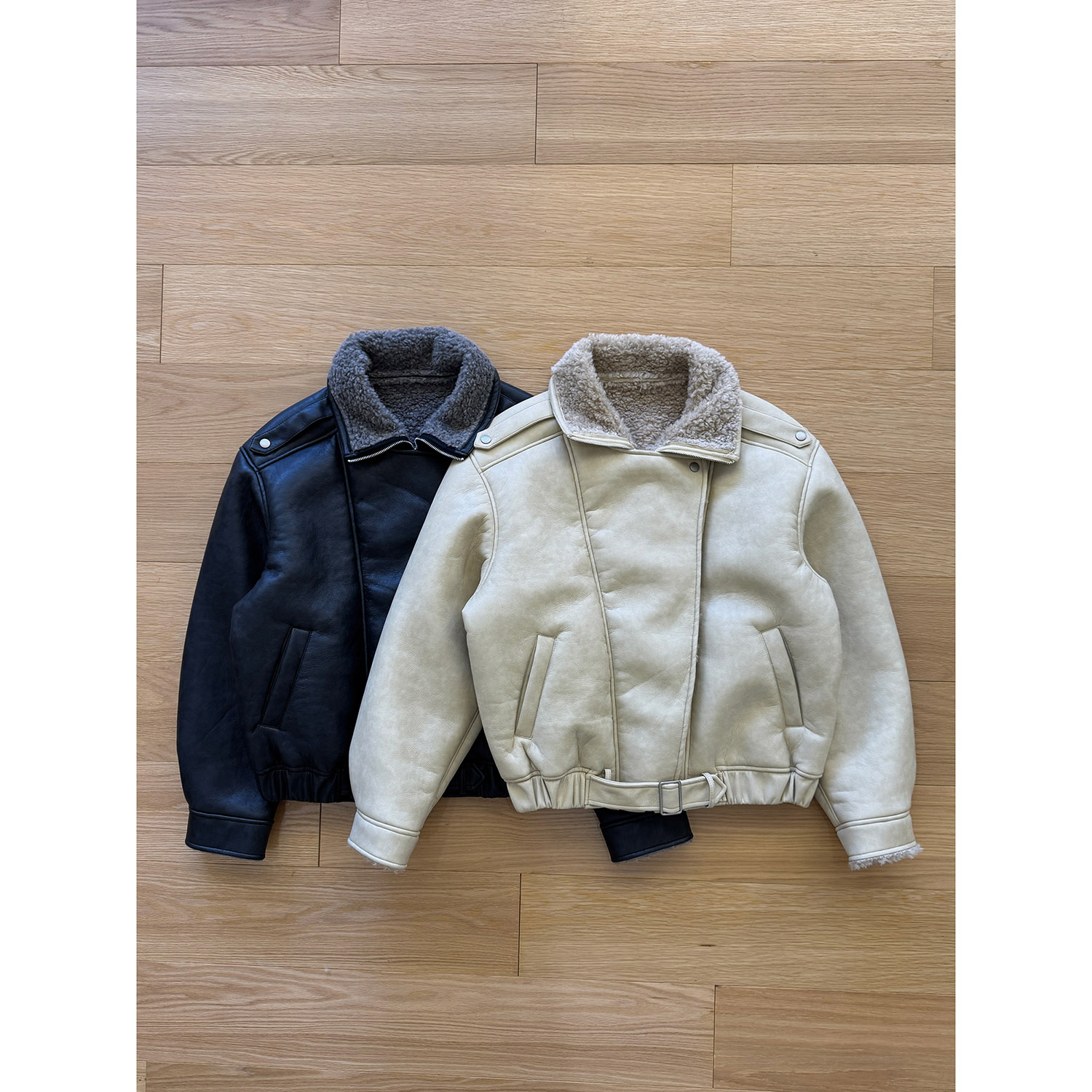 19studio WAYNEPRINCE两色毛绒翻领皮衣外套