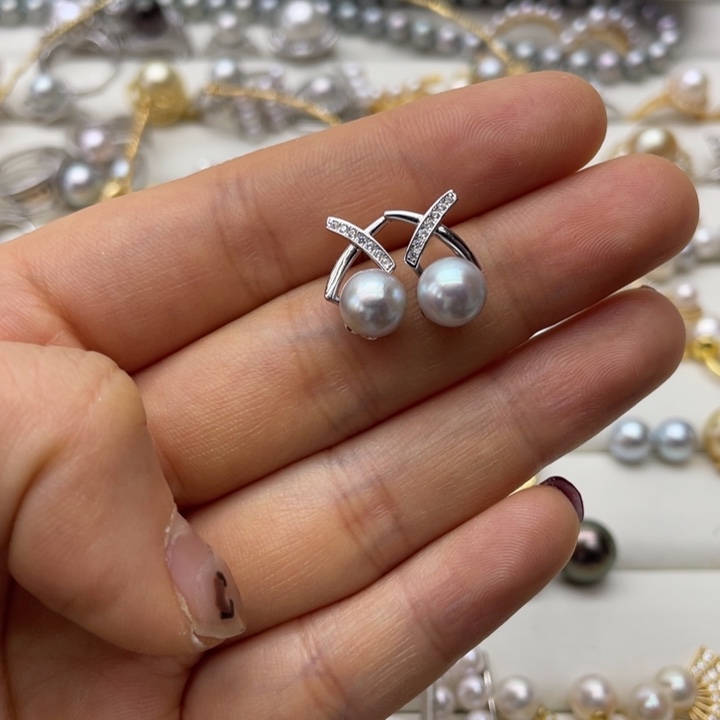 海水珍珠耳饰银S925镶嵌