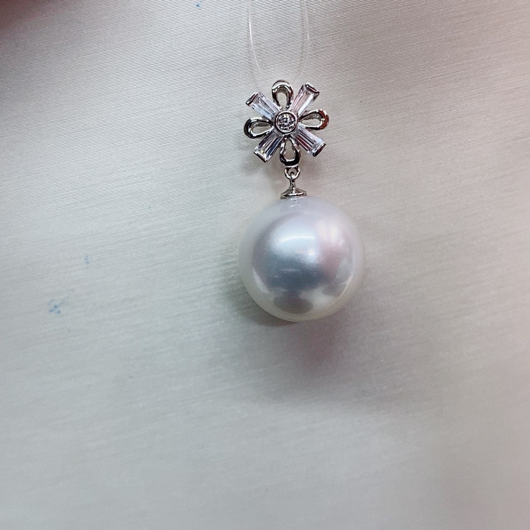 吊坠(不含链)18K金镶嵌海水珍珠14-15