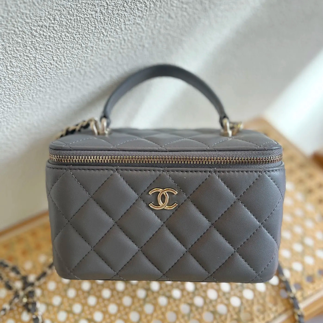 99新 Chanel/香奈儿 Chanel 灰金手柄化妆盒 25080001-04