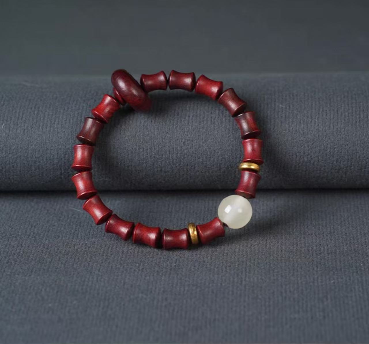 黑檀木竹节手串节节高升夜光石跑环款天然中式精美手链绿檀花梨木