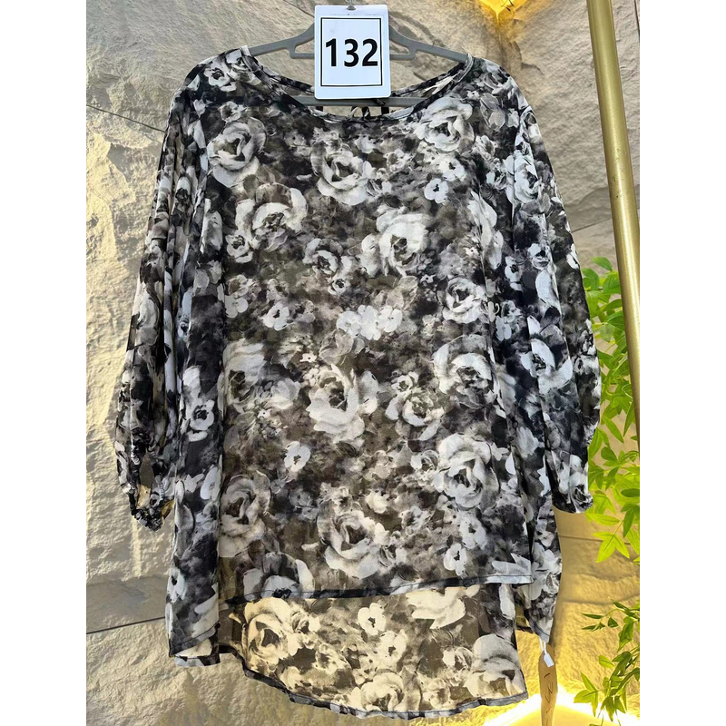 132/印花设计师圆领扎染复古绑带休闲上衣