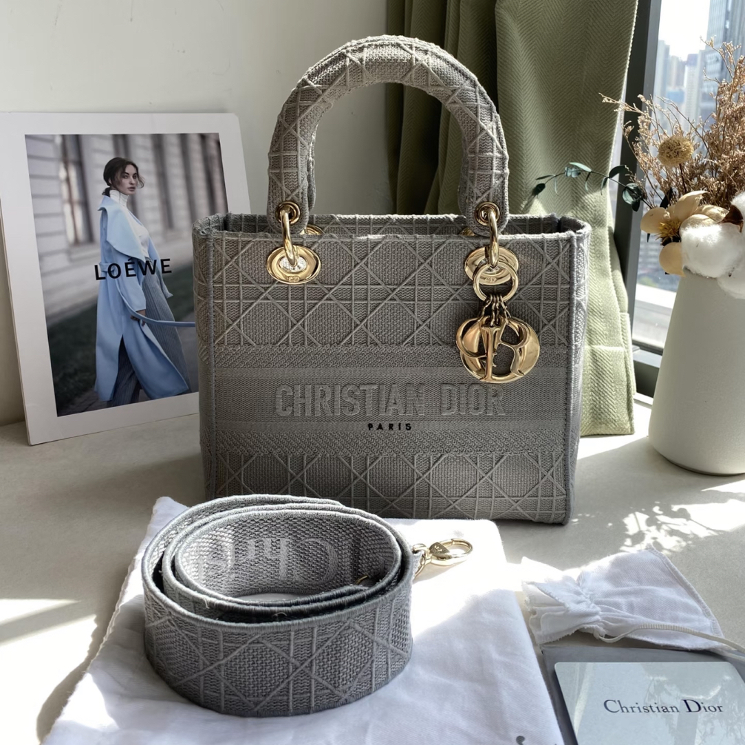 99新 DIOR/迪奥 林纳奢品丨灰色刺绣五格戴妃包