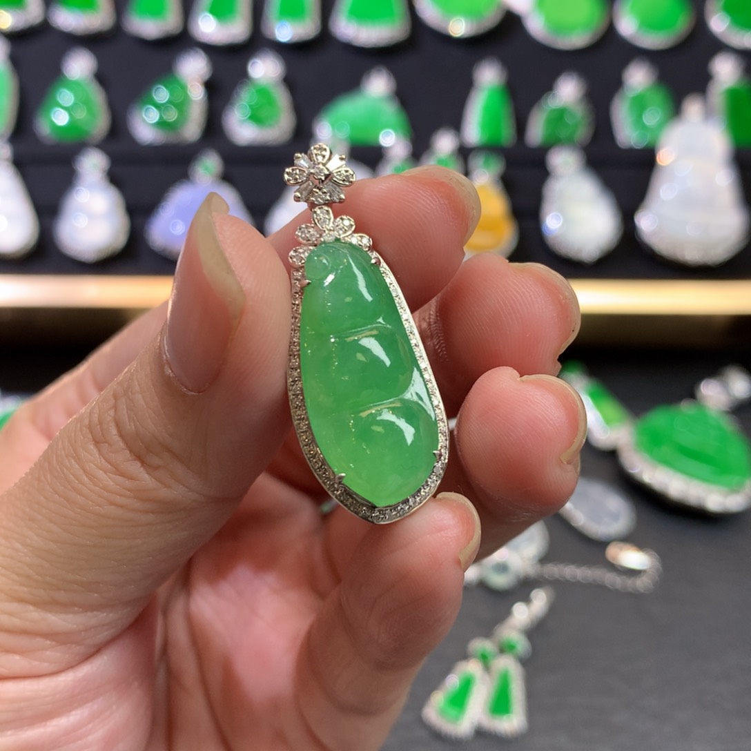 翡翠18K金镶嵌吊坠(不含链)