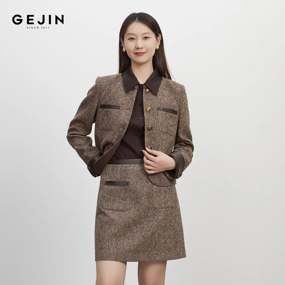 GEJIN/歌锦秋冬新款老钱风复古优雅时尚气质花纱半裙93525903542