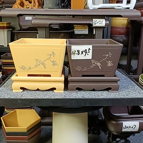 2只13.8cm花鸟小号奎面盆（配底座）