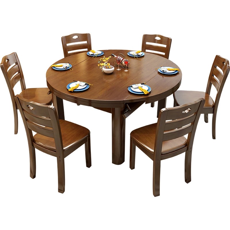 全实木餐桌椅组合伸缩折叠方圆两用客厅家用小户型饭桌可变圆桌子