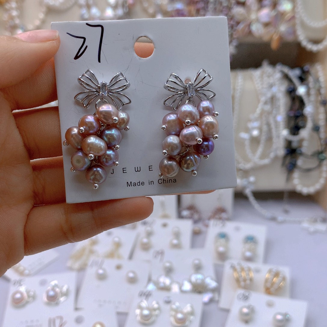 淡水珍珠耳饰银S925镶嵌逸*