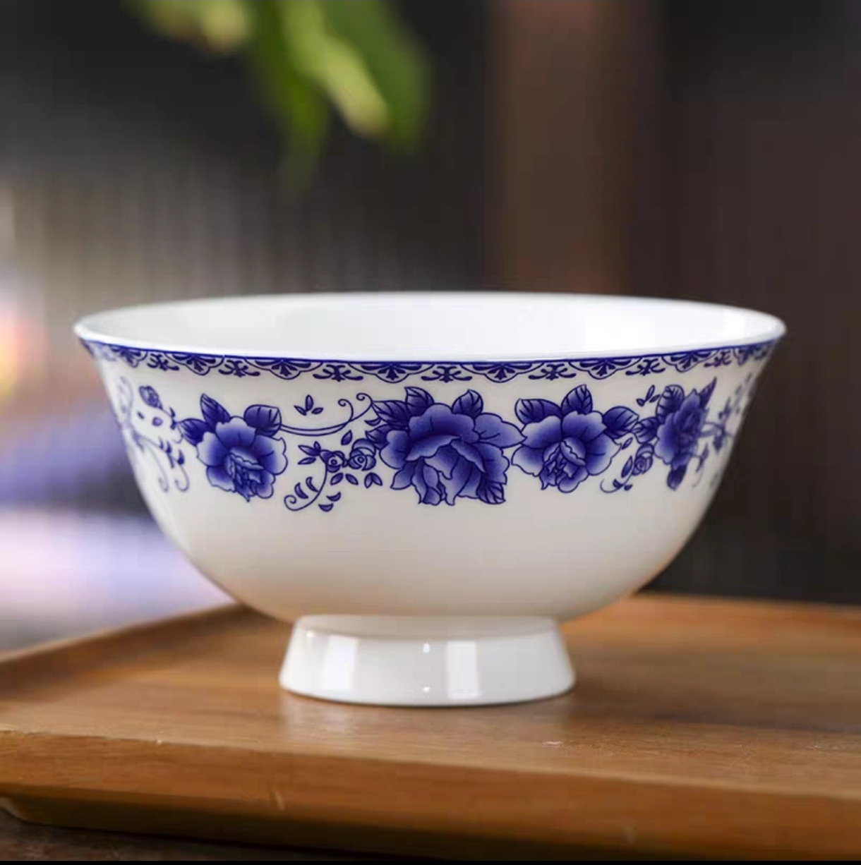 陶瓷餐具景德镇釉下彩陶瓷饭碗中式碗家用碗骨瓷餐具[青花玫瑰]