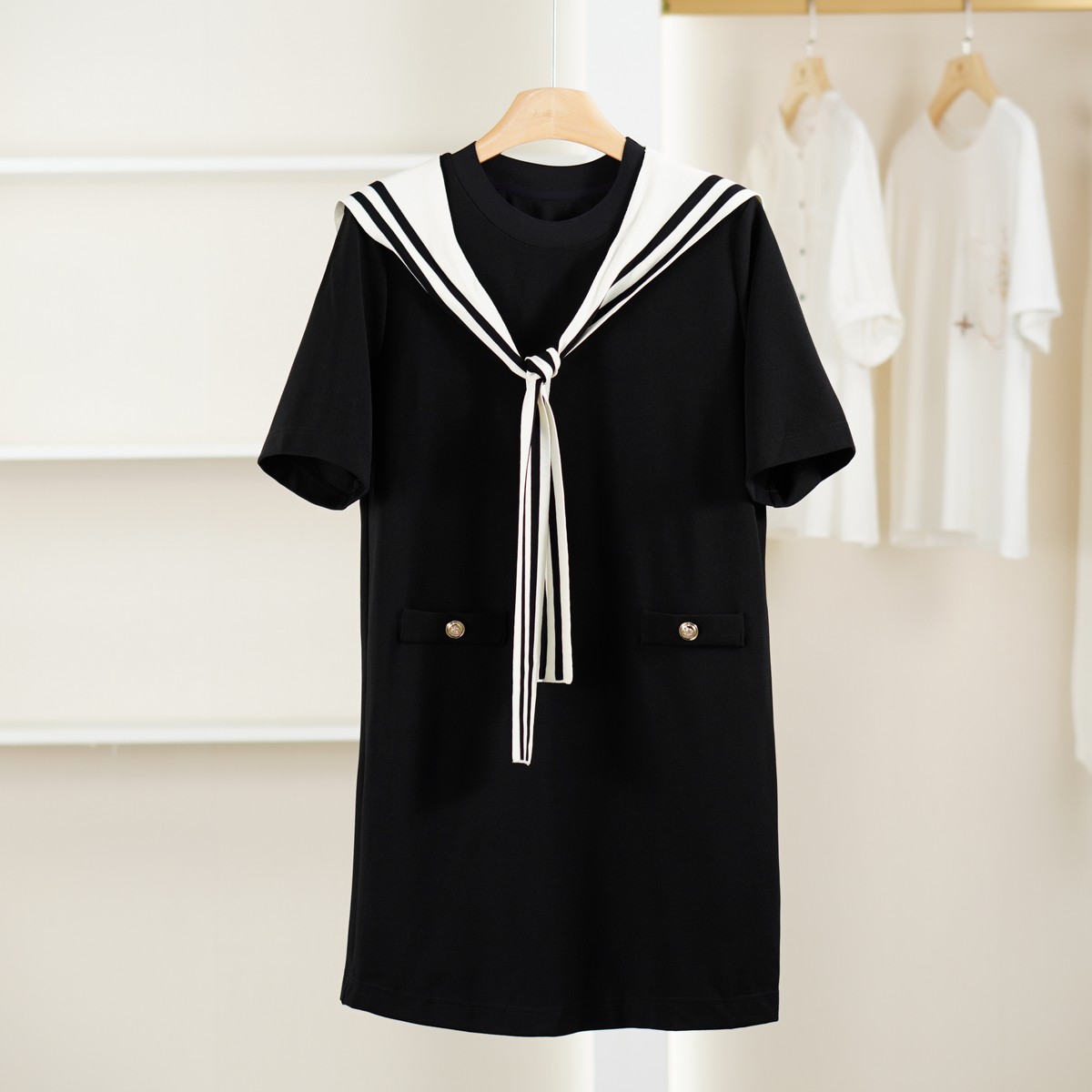 麦迪尚品【香Y】5100181 海军领短袖连衣裙夏季女装品牌折扣