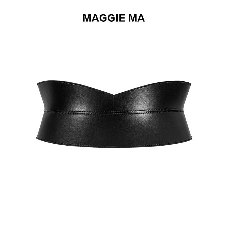 MAGGIE MA马婧设计师款百搭酷飒牛皮革修身显瘦不规则腰封108S