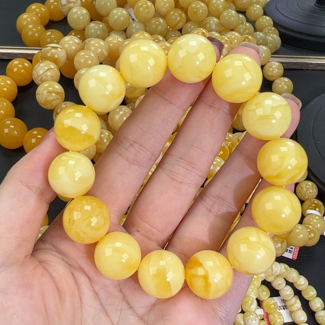 琥珀未镶嵌手链32.7黄白妖花