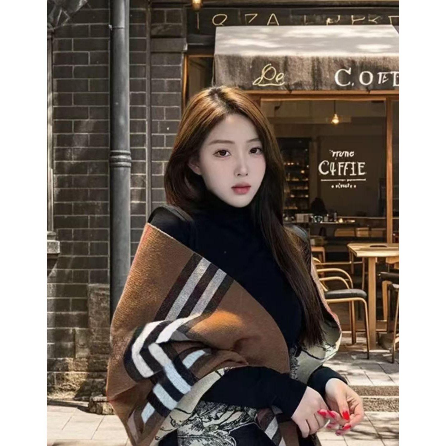 内蒙古厂家直邮百搭加厚英伦风大格子咖啡美拉徳格子双面羊毛披肩