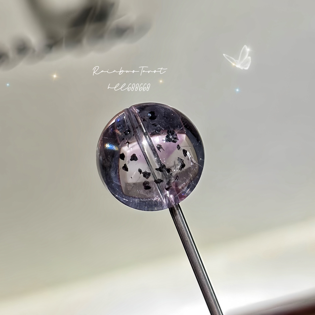 紫铜矿穿发单珠14mm 天然紫水晶海胆水晶 紫铜矿水晶 紫发晶