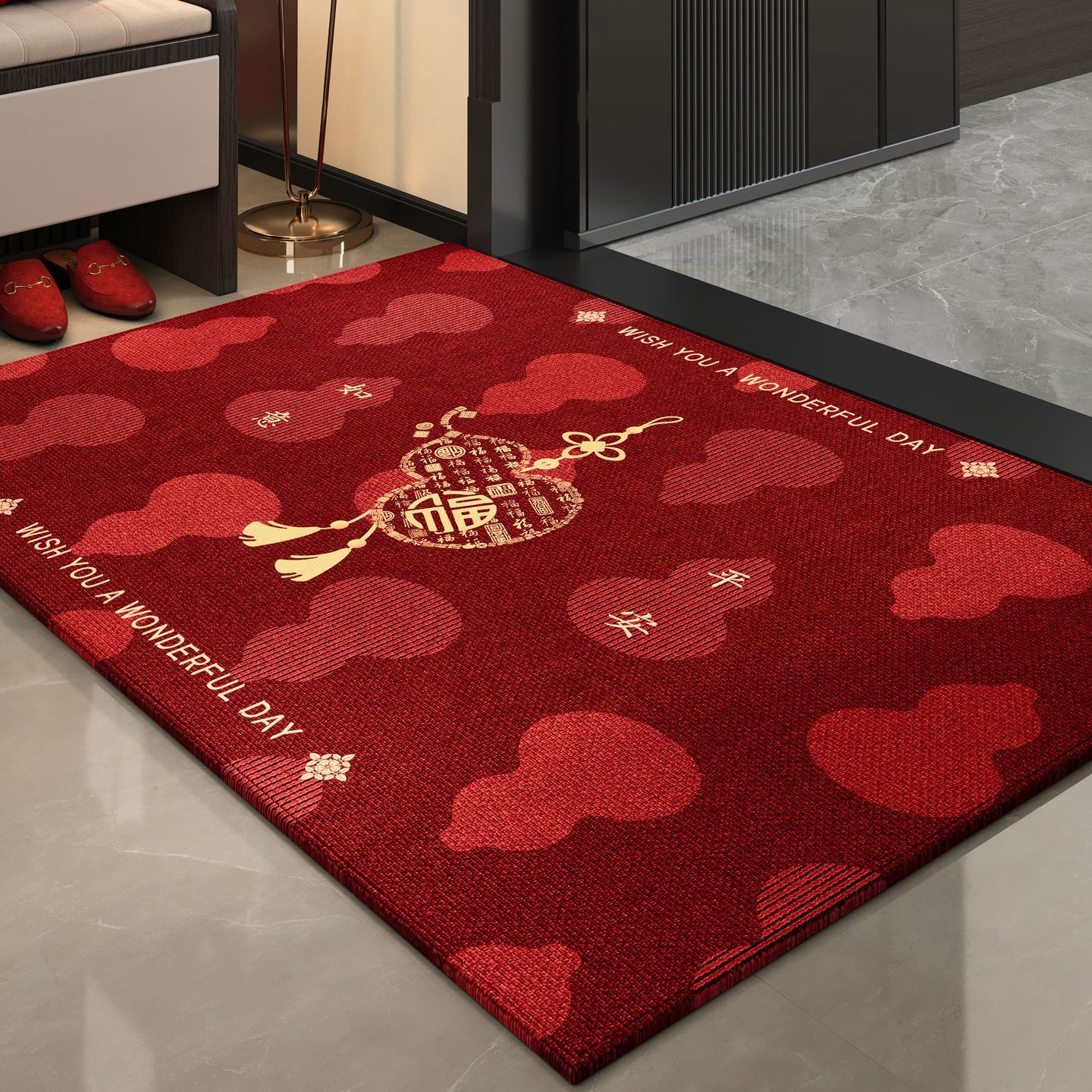 入户门地垫新款红色门口进门防滑脚垫高级感新年地毯乔迁喜庆门垫